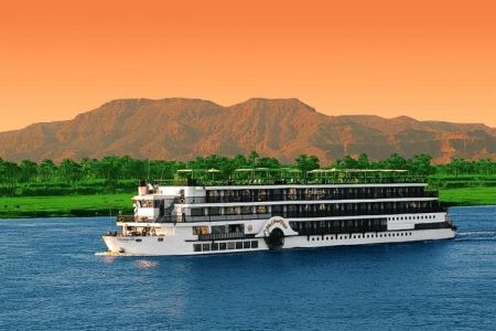 Luxury 5-star Christmas Nile cruise boat on the Nile River during festive holiday season between Luxor and Aswan Egypt